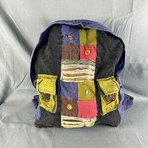The Collection Royal Backpack Womens Black Blue Cotton Patchwork Boho Hippie